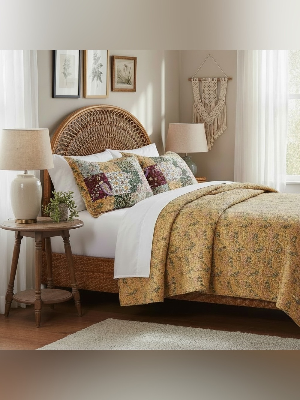 NEW Anthro Cotton Floral Reversible Patchwork Queen King Bedding Quilt Sham Set - Picture 8 of 15